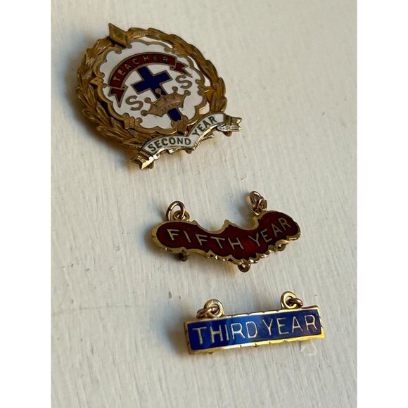 "Little's System Cross & Crown "1 ST CONG'L"  Pn 1/20 9KT Gold Plated Enamel - Picture 1 of 7